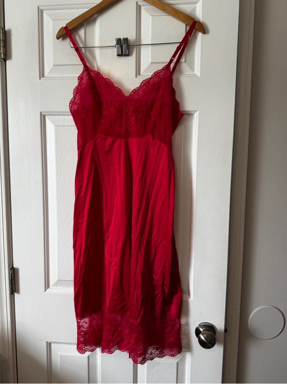 Vintage Vanity Fair Red Lace Slip Dress - Women's Size 34 Large